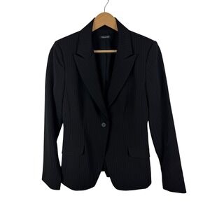 Tahari Black Pinstripe Suit Jacket Blazer Small Business Office Career Classic